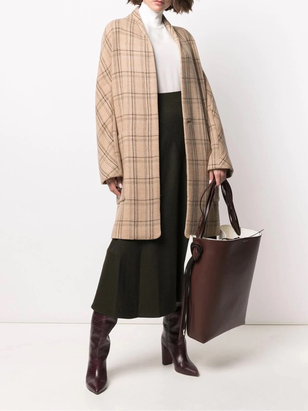 NWT Vince Plaid Wool Blend Collarless Long Coat